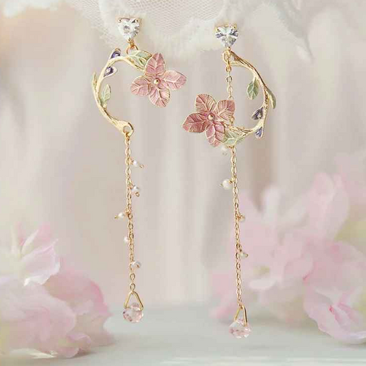 Flowers Leaves Long Drop Earrings