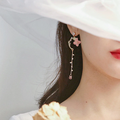 Flowers Leaves Long Drop Earrings